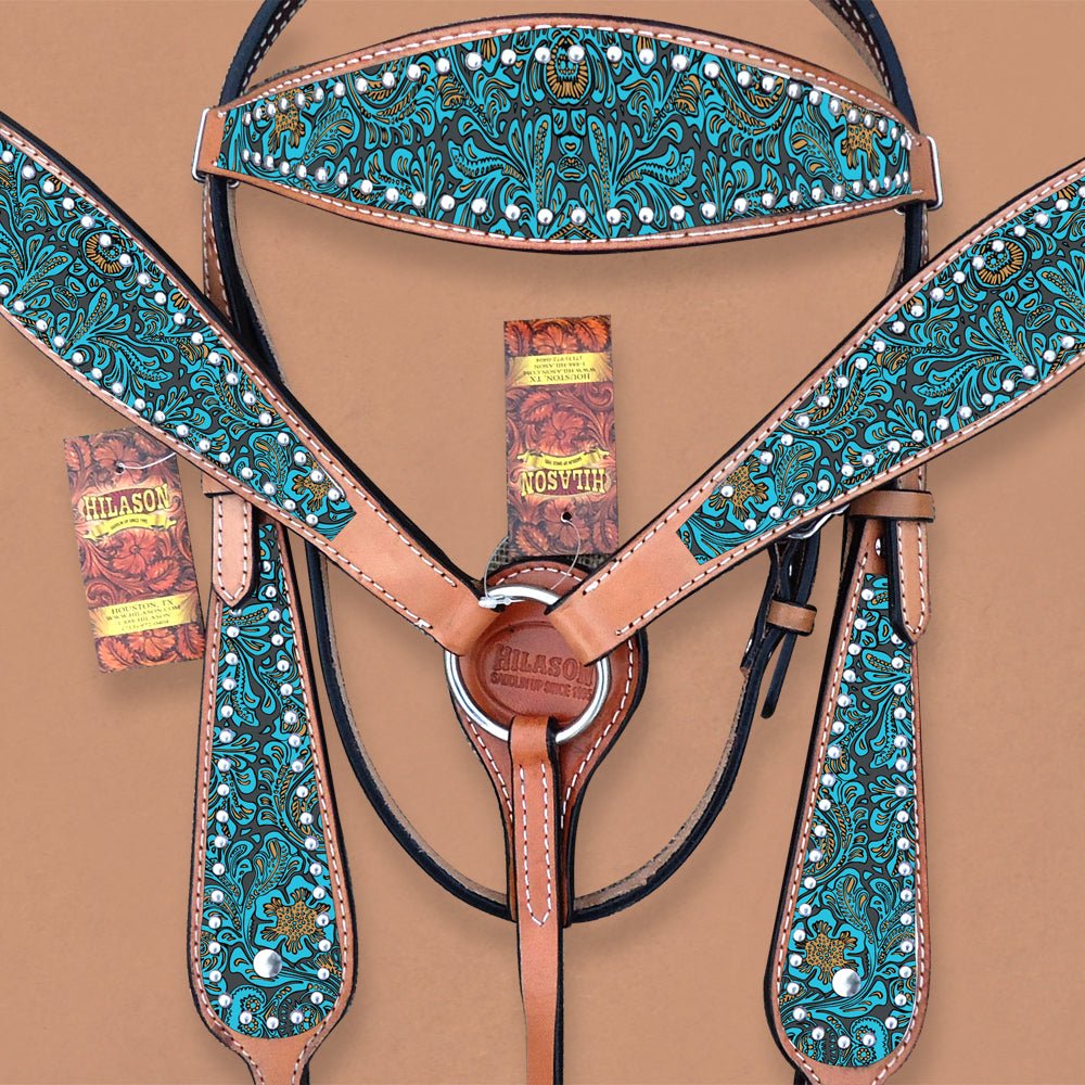 HILASON Western Horse Headstall Breast Collar Set Tack Genuine American Leather | Headstalls Bridle for Horses