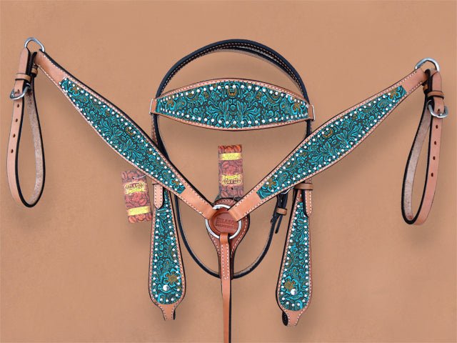 HILASON Western Horse Headstall Breast Collar Set Tack Genuine American Leather | Headstalls Bridle for Horses