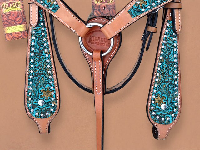 HILASON Western Horse Headstall Breast Collar Set Tack Genuine American Leather | Headstalls Bridle for Horses