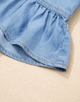Denim Chambray Ruffle 3/4 Sleeve Buttoned Shirt