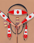 HILASON Western Horse Headstall & Breast Collar American Leather Canadian Flag | Tack Set for Horses