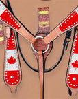 HILASON Western Horse Headstall & Breast Collar American Leather Canadian Flag | Tack Set for Horses