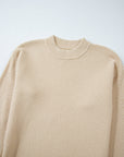 Solid Textured Knit Split Cuff Drop Shoulder Sweater