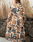 Plus Size Boho Abstract Long Sleeve Maxi Dress