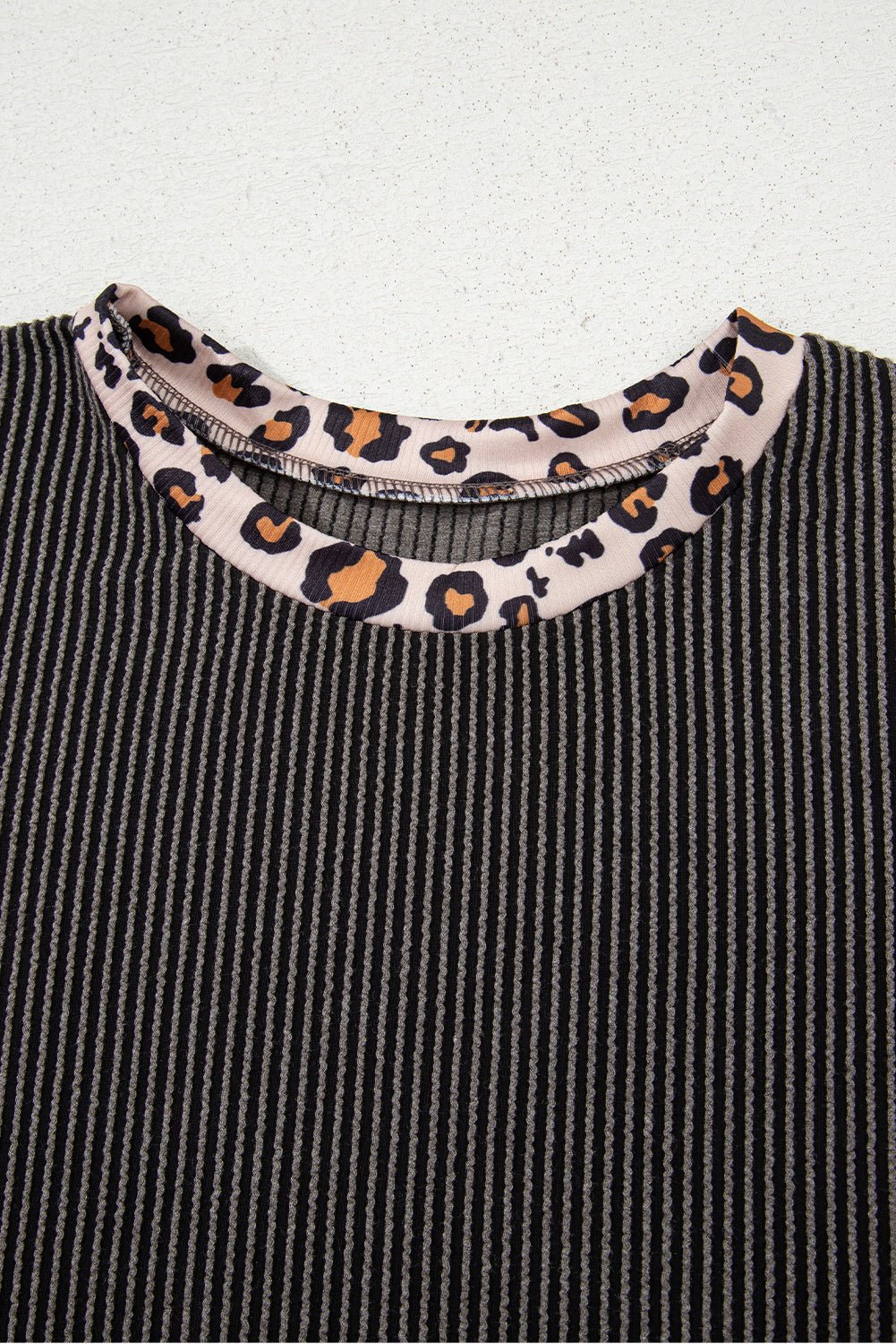 Leopard Patchwork Corded Knit Top &amp; Crop Pants Set