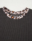 Leopard Patchwork Corded Knit Top & Crop Pants Set