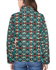 Teal Aztec Women's Puffy Bomber Jacket
