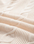 Cable Knit Turtleneck Ruffle Short Sleeve Sweater