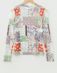 Floral Patchwork Mesh Mock Neck Long Sleeve Top