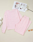 Stripe Drop Shoulder Top & Buttoned Pants Set