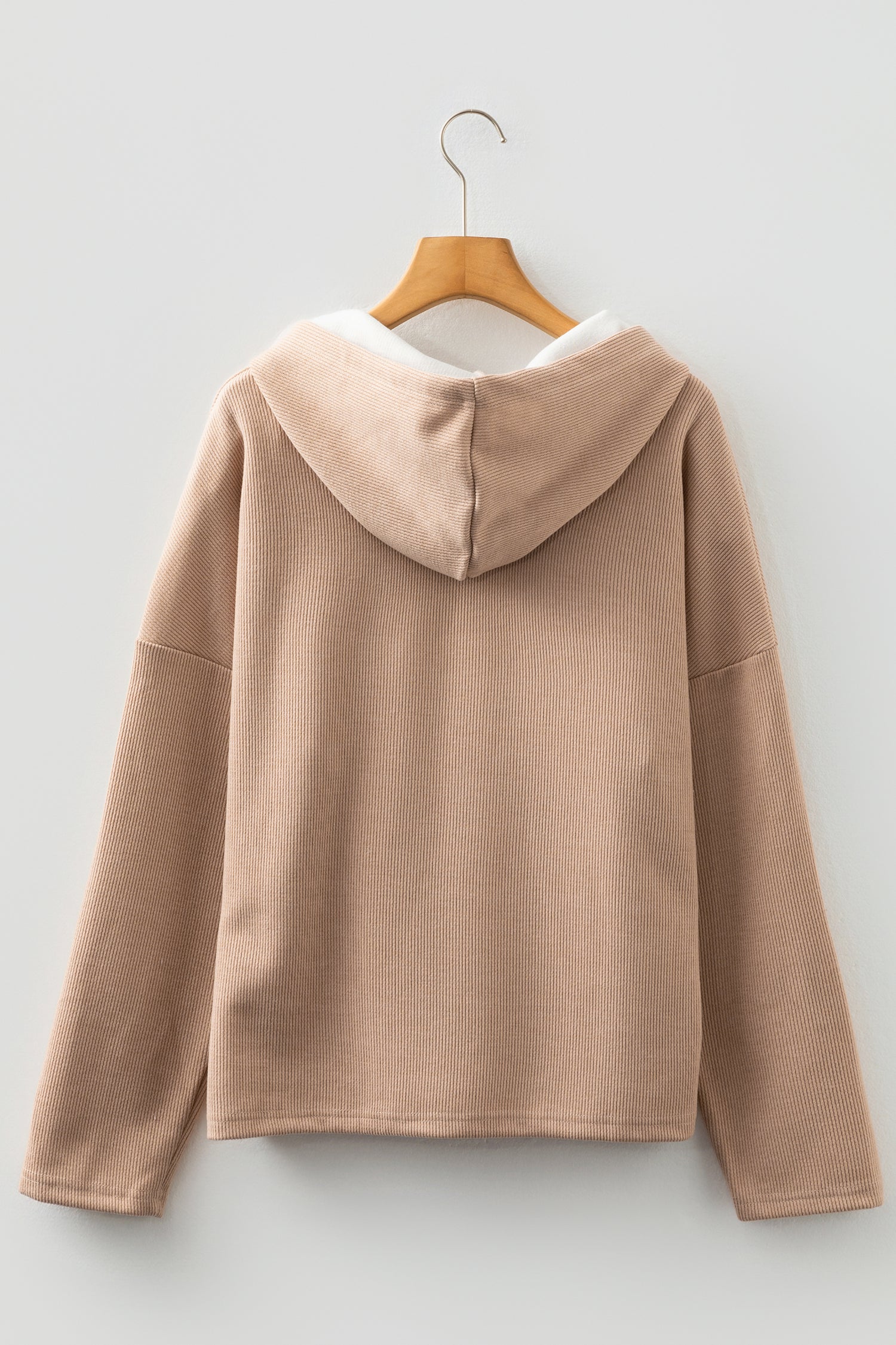 Ribbed Knit Leopard &amp; Lace Drawstring Hoodie