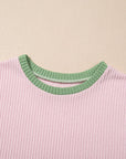 Colorblock Corded Knit Crew Neck Tee