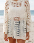 Hollow Out Knit 3/4 Drop Shoulder Sweater
