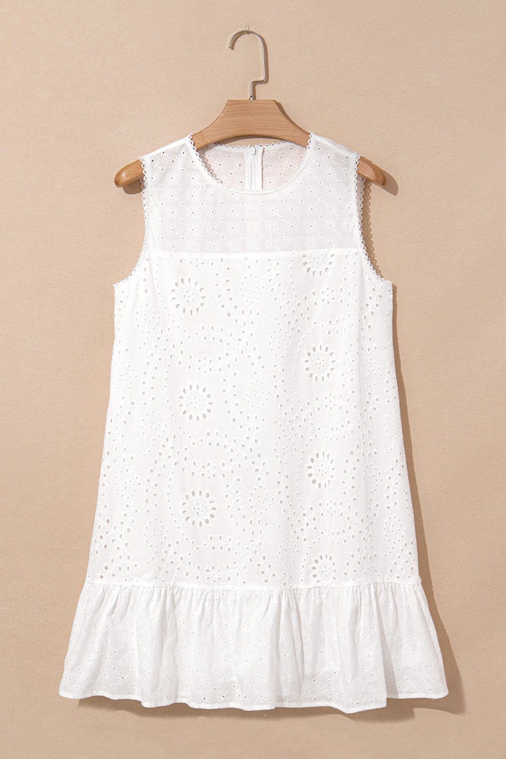 Floral Eyelet Embroidered Sleeveless Ruffle Hem Dress