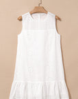 Floral Eyelet Embroidered Sleeveless Ruffle Hem Dress