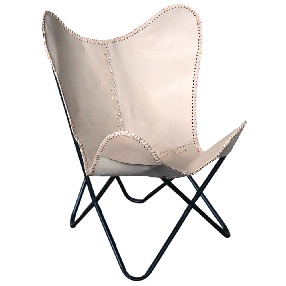 Genuine Leather Butterfly Chair Folding Lounge Modern Sling Accent Seat