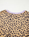 Plus Size Leopard Stripe Patchwork Side Slit Sweatshirt