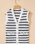 Stripe Buttoned V-Neck Sweater Knit Top