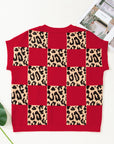 Leopard Checker Short Sleeve Knit Sweater