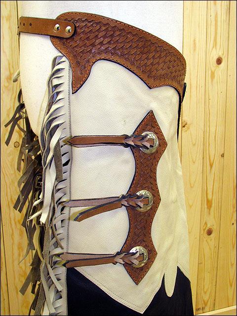 Hilason Bull Riding Chinks Chaps Pro Rodeo Western Smooth Leather Black &amp; White
