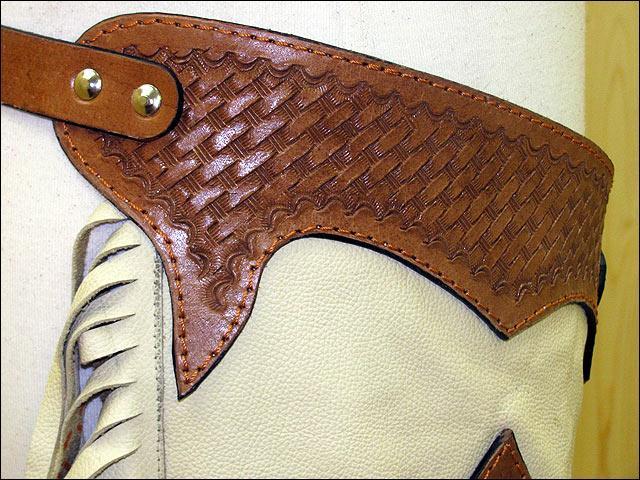 Hilason Bull Riding Chinks Chaps Pro Rodeo Western Smooth Leather Black &amp; White