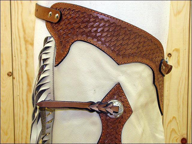 Hilason Bull Riding Chinks Chaps Pro Rodeo Western Smooth Leather Black &amp; White