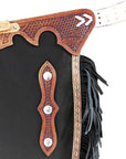 Hilason Western Bull Riding Chinks Chaps Adult Pro Rodeo Bronc Leather Black