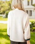 Stripe Contrast Waffle Knit Zip Up Polo Sweatshirt