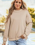 Solid Mock Neck Drop Shoulder Oversize Sweatshirt