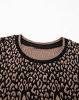 Leopard Contrast Trim Puffy 3/4 Sleeve Top