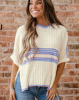 Stripe Ribbed Dolman Sleeve V-Neck Sweater