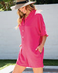 Solid Half Buttoned Collar Loose Romper