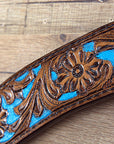 HILASON Western Horse Leather Headstall & Breast Collar Set Floral Brown Turquoise Inlay