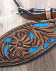 HILASON Western Horse Leather Headstall & Breast Collar Set Floral Brown Turquoise Inlay