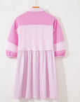 Colorblock Raw Seam Buttoned Polo Collar Dress