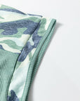 Plus Size Camo Patchwork Ribbed V-Neck Tee