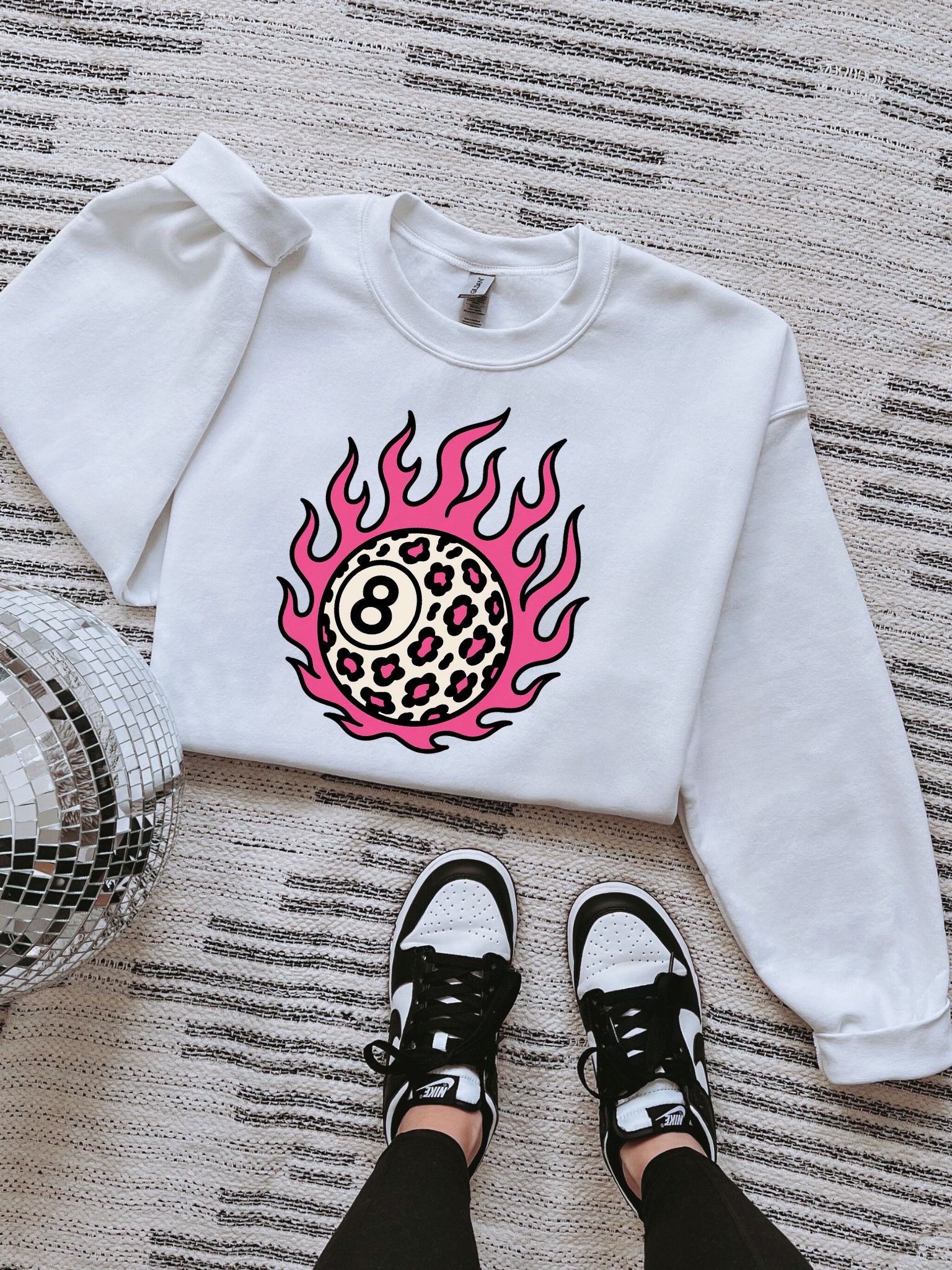 Pink Leopard 8 Ball TEE or CREWNECK
