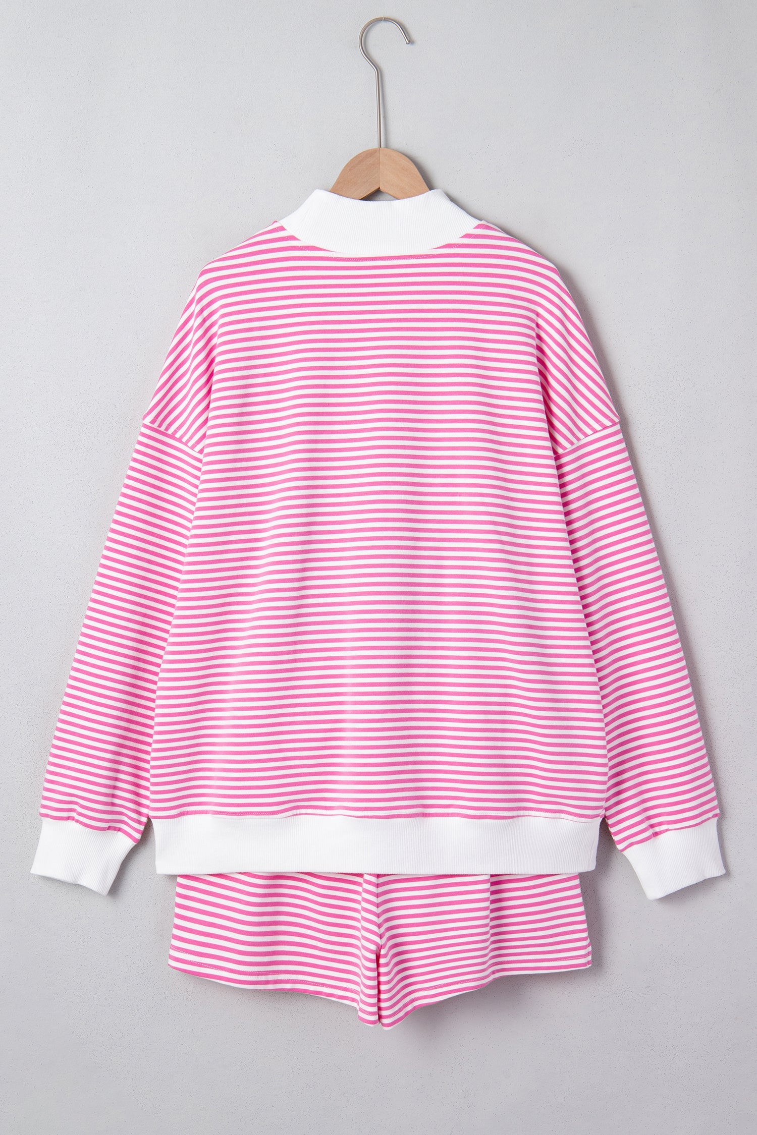 Stripe Oversize Mock Neck Sweatshirt &amp; Shorts Set