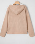 Ribbed Knit Leopard & Lace Drawstring Hoodie