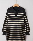 Stripe Puff Sleeve Collared Sweater Mini Dress