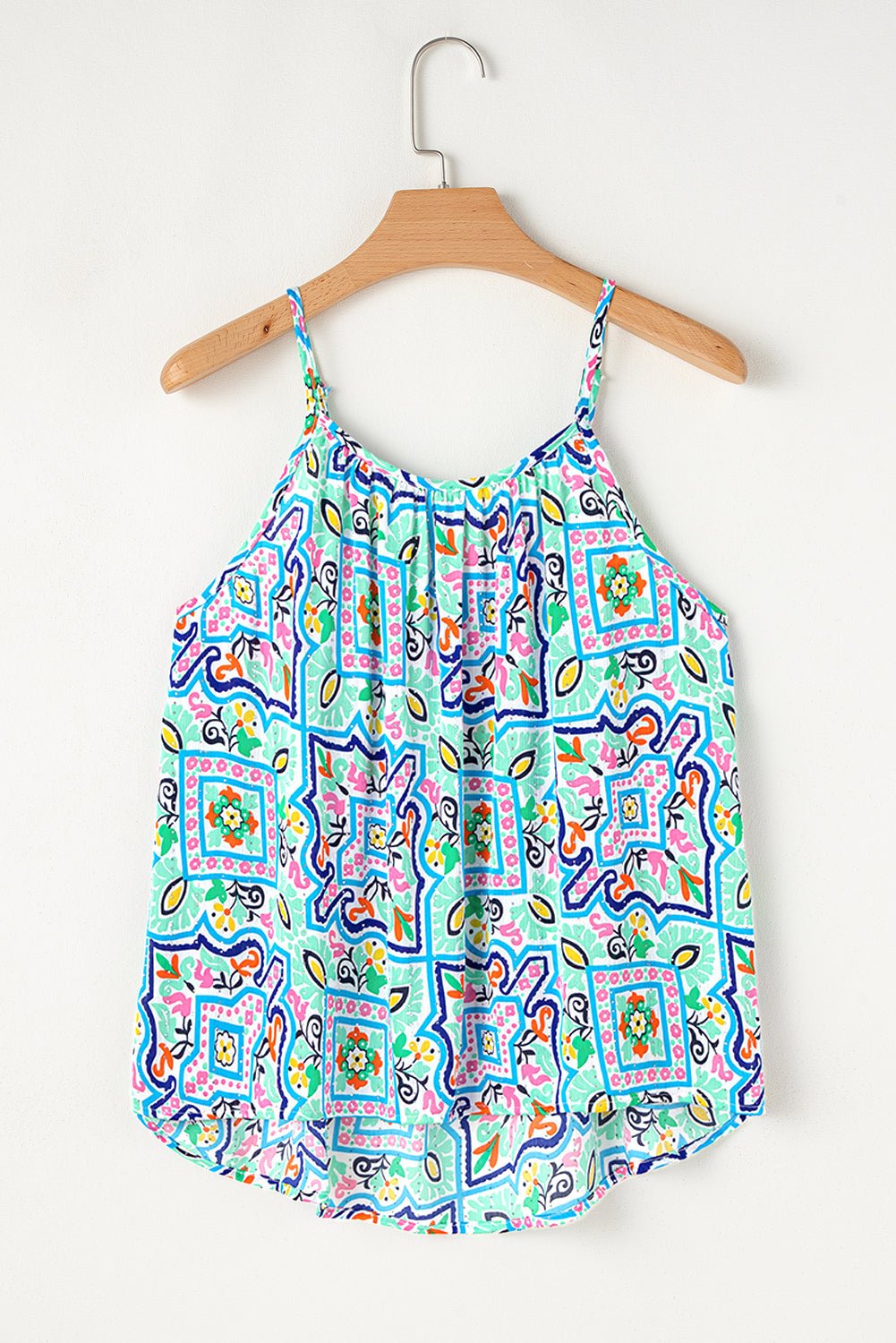 Floral Boho Rhinestone Spaghetti Strap Tank Top