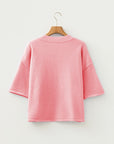 Solid 3/4 Sleeve Boxy Button-Down Cardigan
