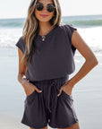 Frances Open Back Cap Sleeve Drawstring Romper