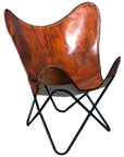 Genuine Leather Butterfly Chair Folding Lounge Modern Sling Accent Seat