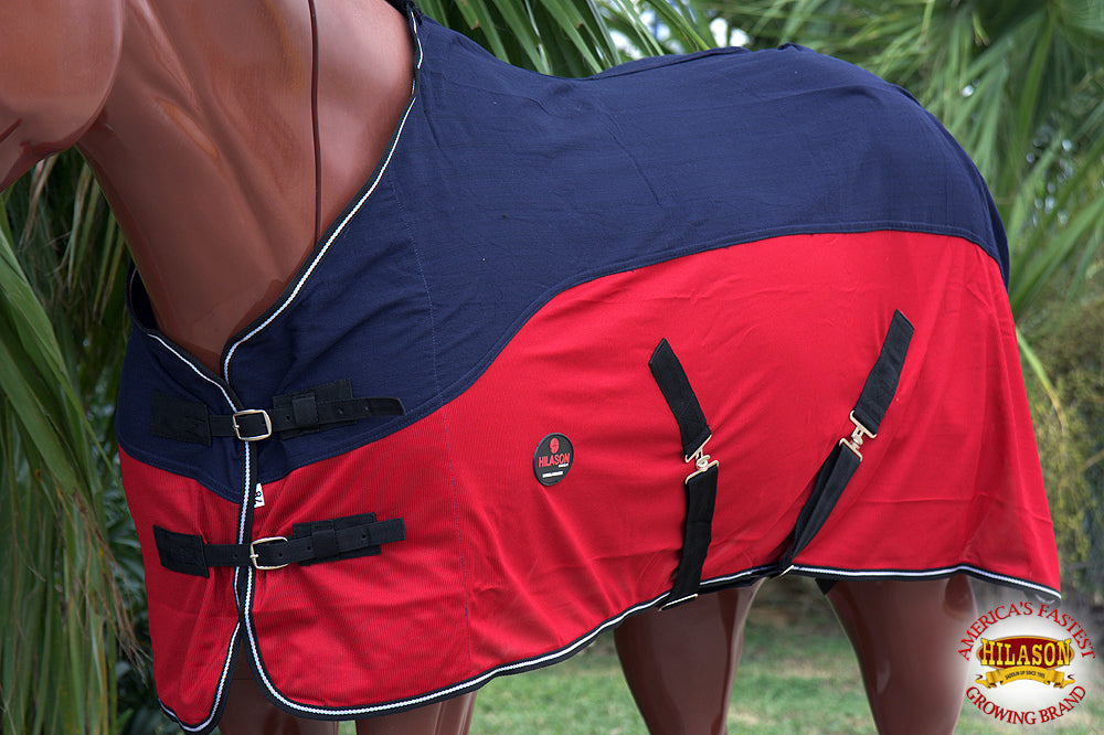 Hilason Western Horse Light Weight Comfort Durable Poly Fly Sheet Navy Blue &amp; Red