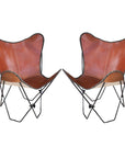 Genuine Leather Butterfly Chair Folding Lounge Modern Sling Accent Seat