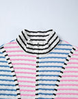 Stripe Colorblock Patchwork Half-Zip Long Sleeve Top