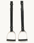 Horse Saddle Stirrups Hilason English Leather Pair Black W/ Hobble Strap