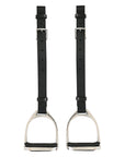 Horse Saddle Stirrups Hilason English Leather Pair Black W/ Hobble Strap