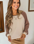 Colorblock Waffle Knit Raglan Sleeve Top